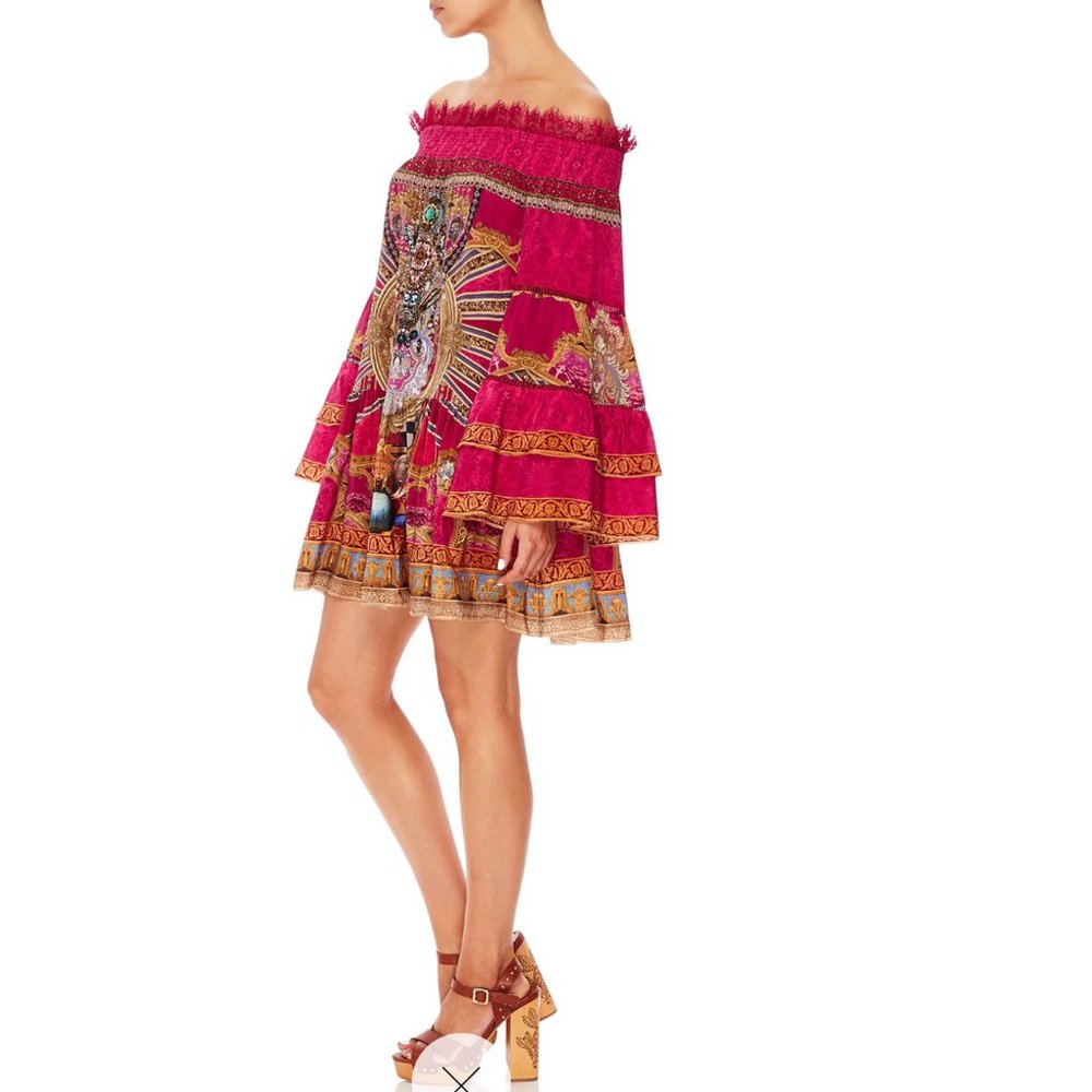 NWT Auc Camilla Off Shoulder Dress With Smocking in Lounge Hour - Picture 8 of 17